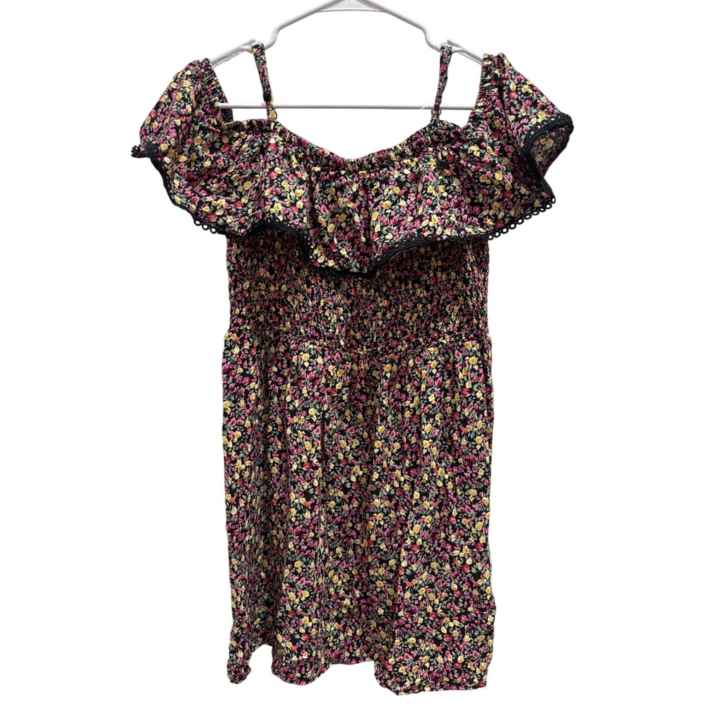 Lily Rose Floral Smocked Off the Shoulder Mini Dress XL Black Pink A1858U66B31